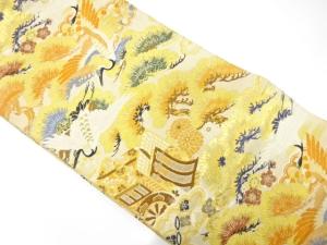 アンティーク　鶴に御所車・松・梅模様織り出し丸帯（材料）